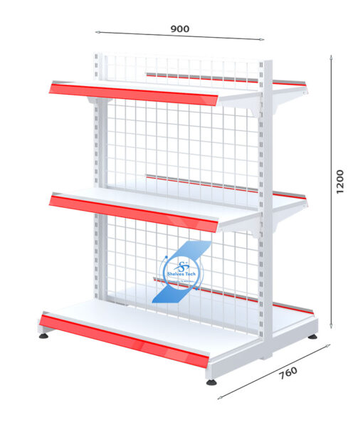 Kích thước của bộ kệ đôi lưng lưới 3 tầng có chiều cao 1200mm