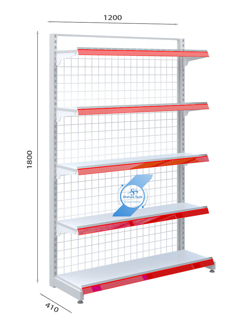 Mô tả kích thước của kệ đơn lưng lưới 5 tầng
