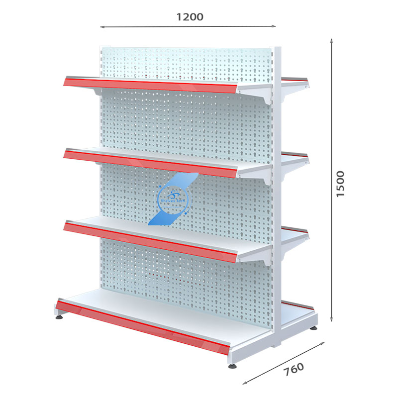 Mô tả kích thước của một mẫu kệ bày hàng đôi trong siêu thị