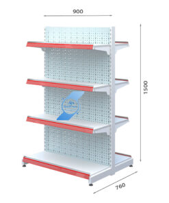 Kệ siêu thị đôi tôn đục lỗ 4 tầng x C1500mm có 3 loại chiều dài là 700mm, 900mm và 1200mm